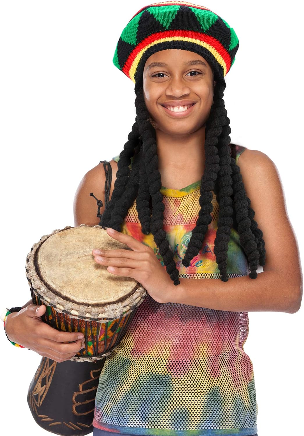 SATINIOR Rasta Hat with Black Dreadlocks Wig Rasta Wig with Dreads Funny Hat, 1 Piece, Size 17. 3