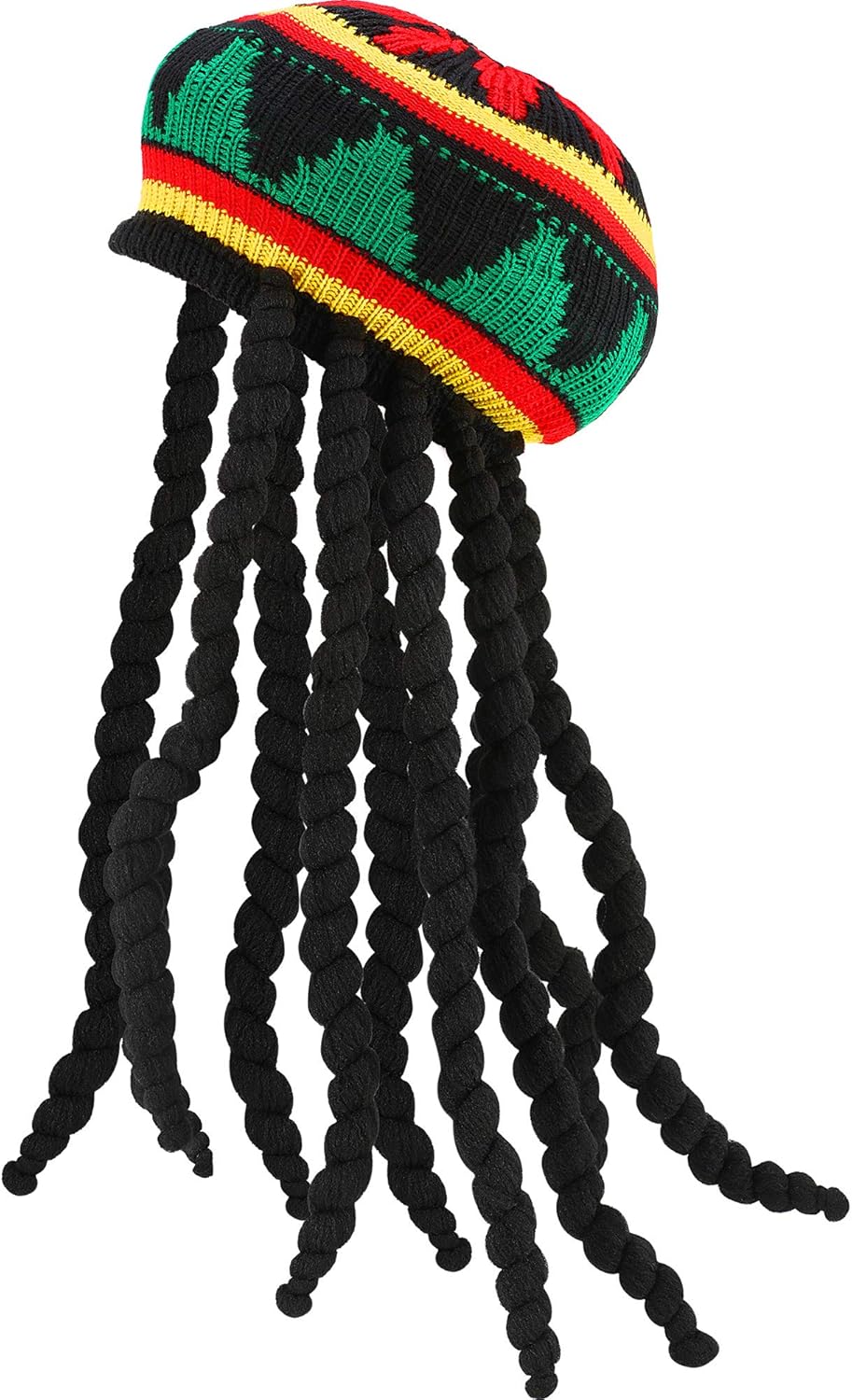 SATINIOR Rasta Hat with Black Dreadlocks Wig Rasta Wig with Dreads Funny Hat, 1 Piece, Size 17. 3