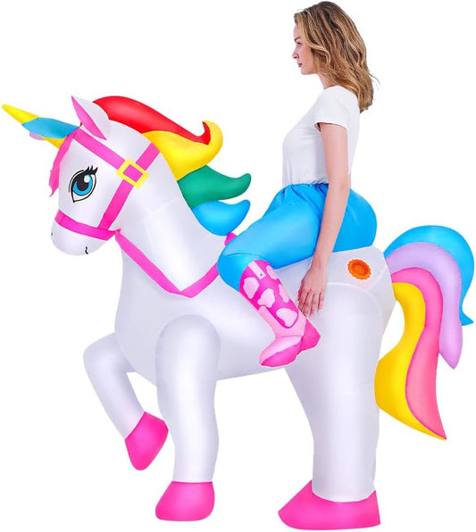 KOOY 2025 Inflatable Unicorn Costume Adult, Blow Up Ride On Unicorn Costume Funny Halloween Costumes Party, Halloween Costumes for Women Christmas
