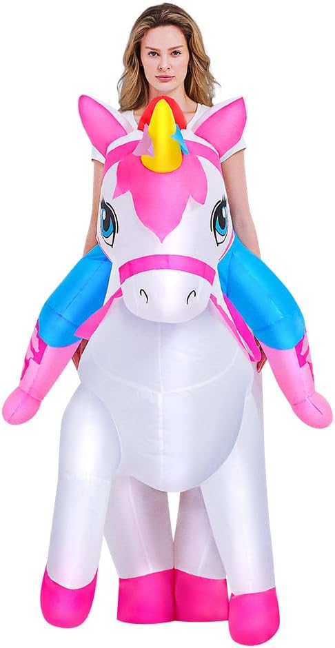 KOOY 2025 Inflatable Unicorn Costume Adult, Blow Up Ride On Unicorn Costume Funny Halloween Costumes Party, Halloween Costumes for Women Christmas