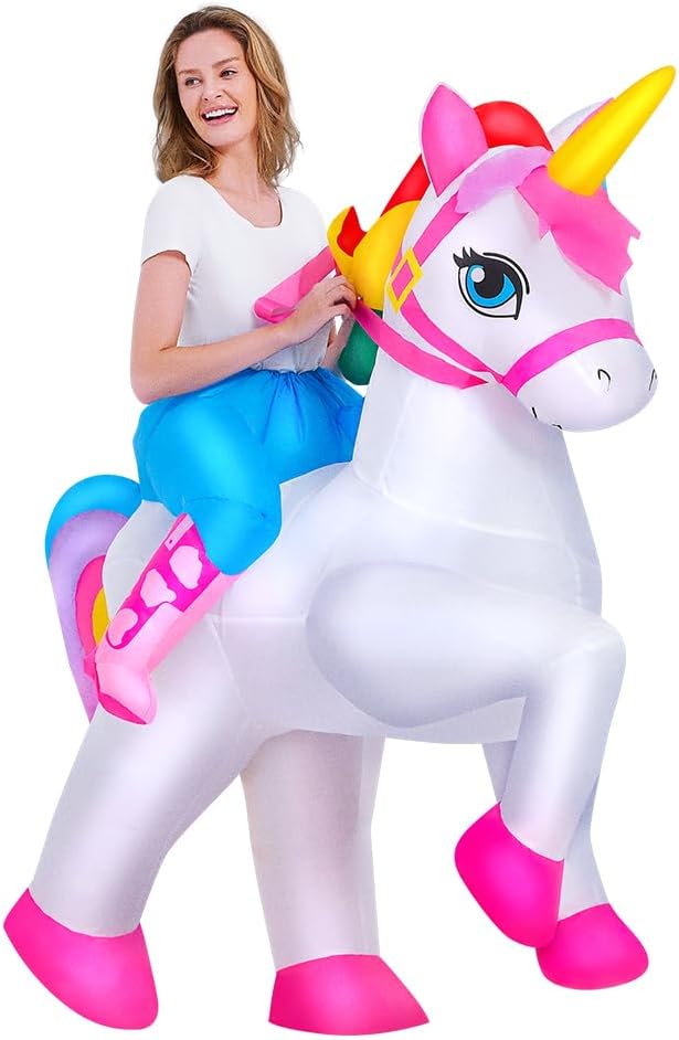 KOOY 2025 Inflatable Unicorn Costume Adult, Blow Up Ride On Unicorn Costume Funny Halloween Costumes Party, Halloween Costumes for Women Christmas
