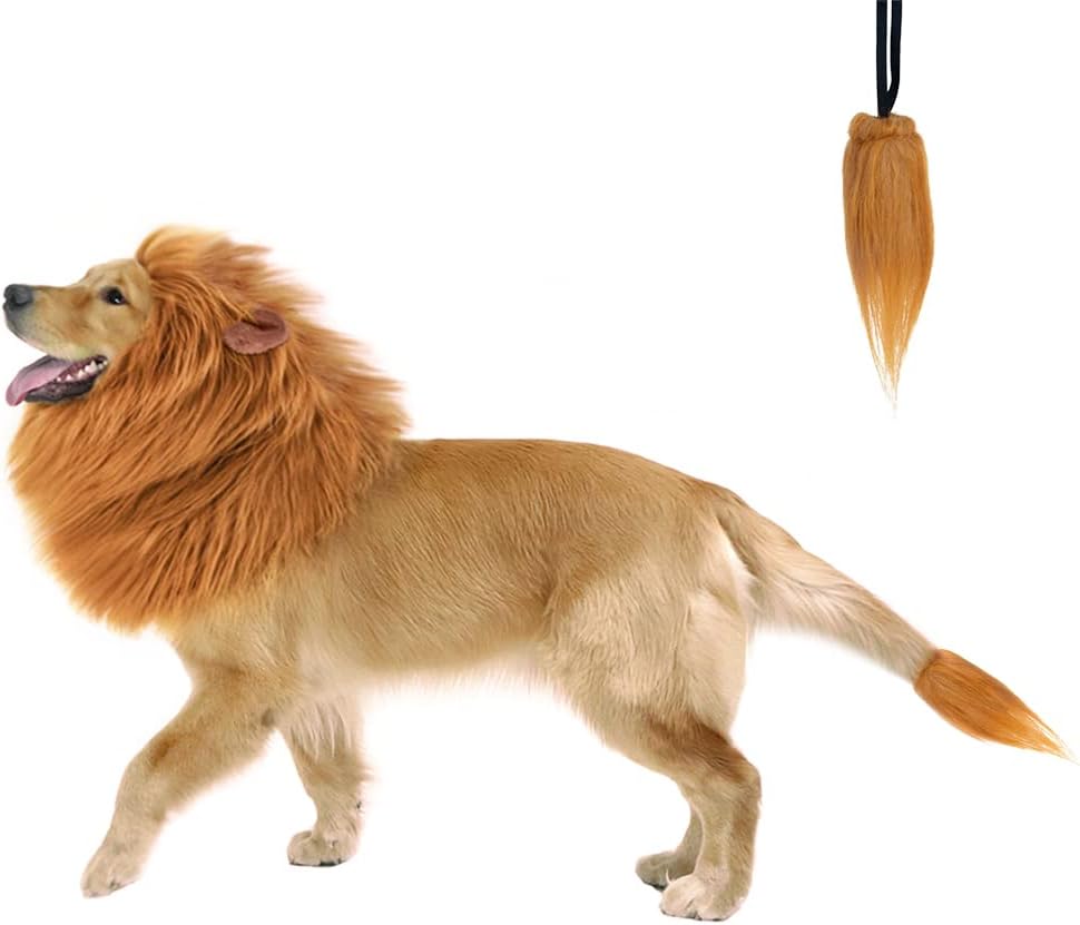CPPSLEE Lion Mane for Dog Costumes, Realistic Wig for Medium to Large Sized Dogs, Halloween Costumes (Brown)