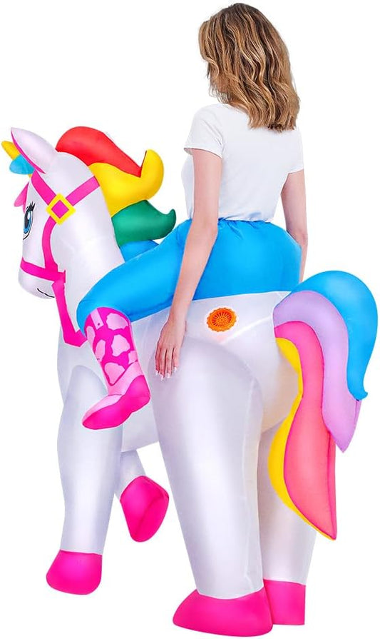 KOOY 2025 Inflatable Unicorn Costume Adult, Blow Up Ride On Unicorn Costume Funny Halloween Costumes Party, Halloween Costumes for Women Christmas