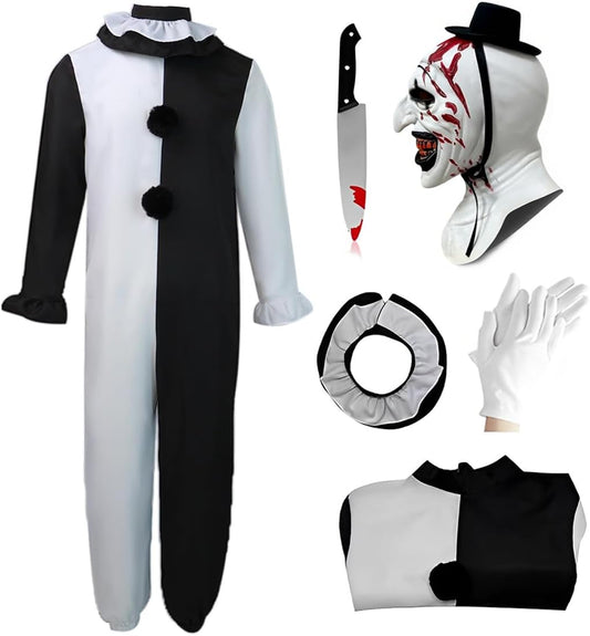 Kids Terrifying Costume Clown Costume Mask Killer Clown Halloween Cosplay Outfit for Boys Girls 4-14 Years