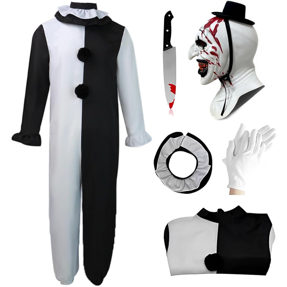 Kids Terrifying Costume Clown Costume Mask Killer Clown Halloween Cosplay Outfit for Boys Girls 4-14 Years