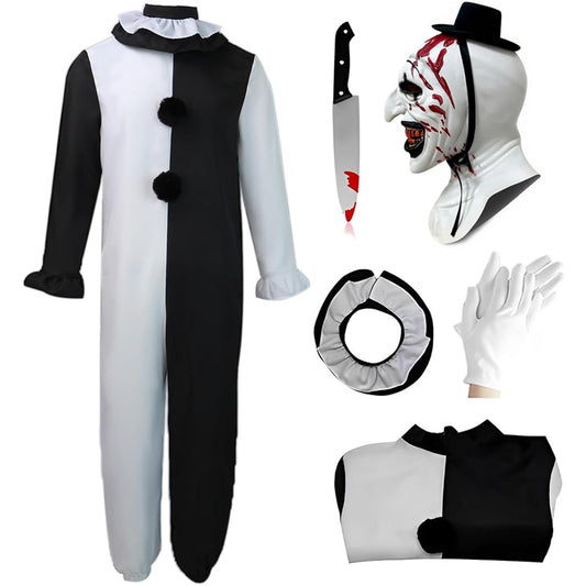 Kids Terrifying Costume Clown Costume Mask Killer Clown Halloween Cosplay Outfit for Boys Girls 4-14 Years