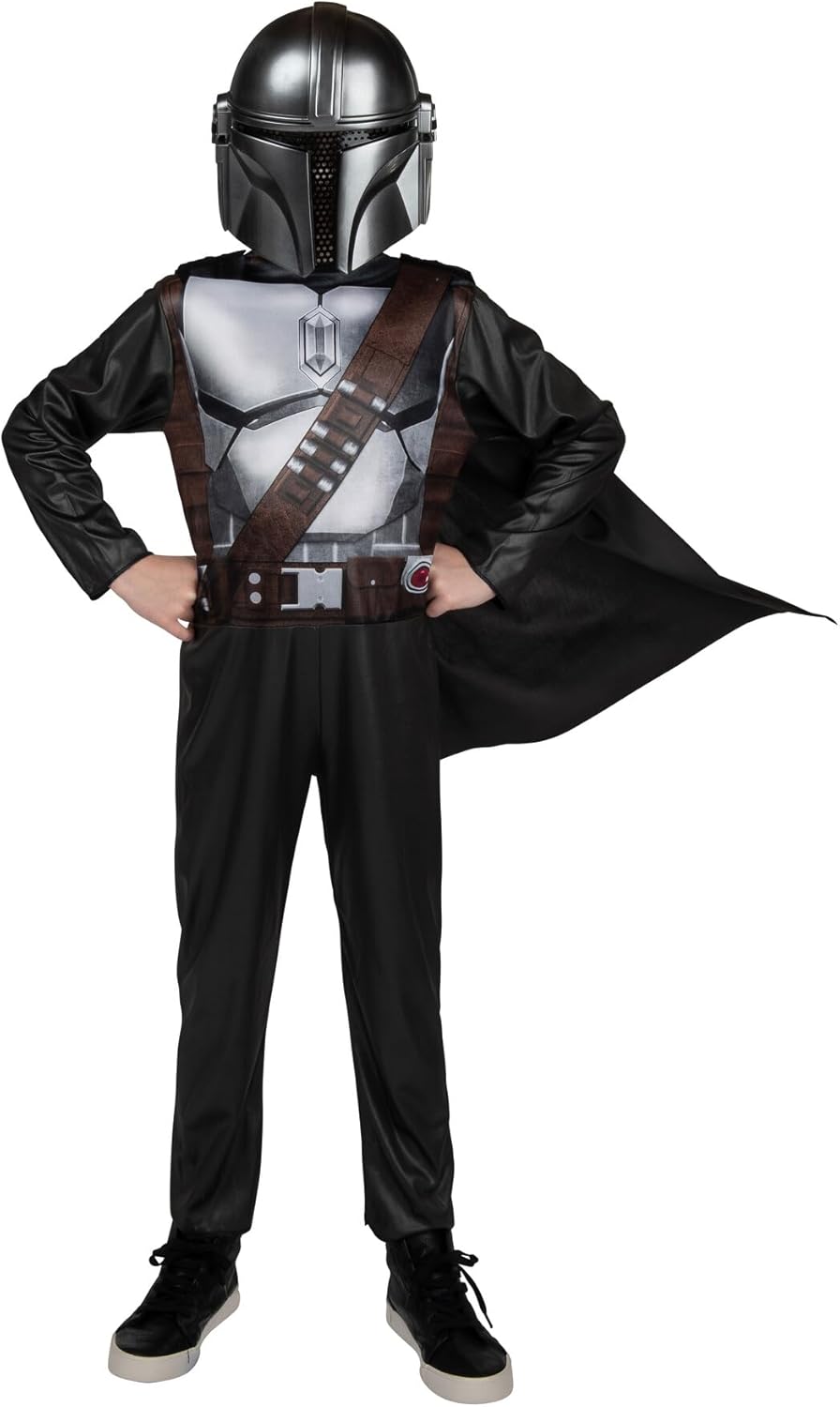 STAR WARS The Mandalorian Official Youth Halloween Costume - Printed Jumpsuit with Plastic Mask