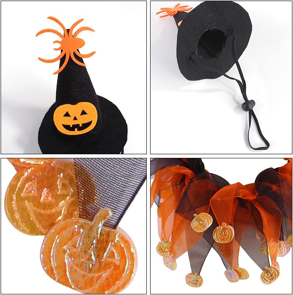 Cat Witch Halloween Costume Suit, Hmxpls Small Dogs & Cats Tutu Collar and Witch Pumpkin Hat Cute Costume Suit Kitten Outfit Clothing for Birthday Party Thanksgiving Christmas Holiday
