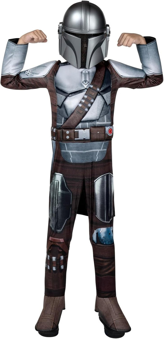 Star Wars The Mandalorian Official Youth Costume - Premium Quality Padded Jumpsuit with Plastic Mask and Detachable Cape