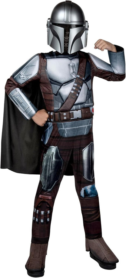 Star Wars The Mandalorian Official Youth Costume - Premium Quality Padded Jumpsuit with Plastic Mask and Detachable Cape