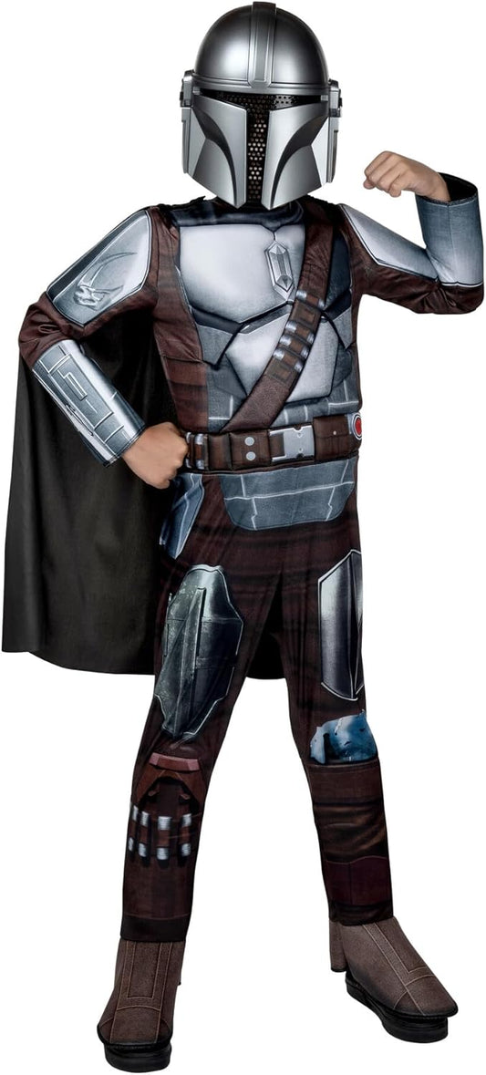 Star Wars The Mandalorian Official Youth Costume - Premium Quality Padded Jumpsuit with Plastic Mask and Detachable Cape