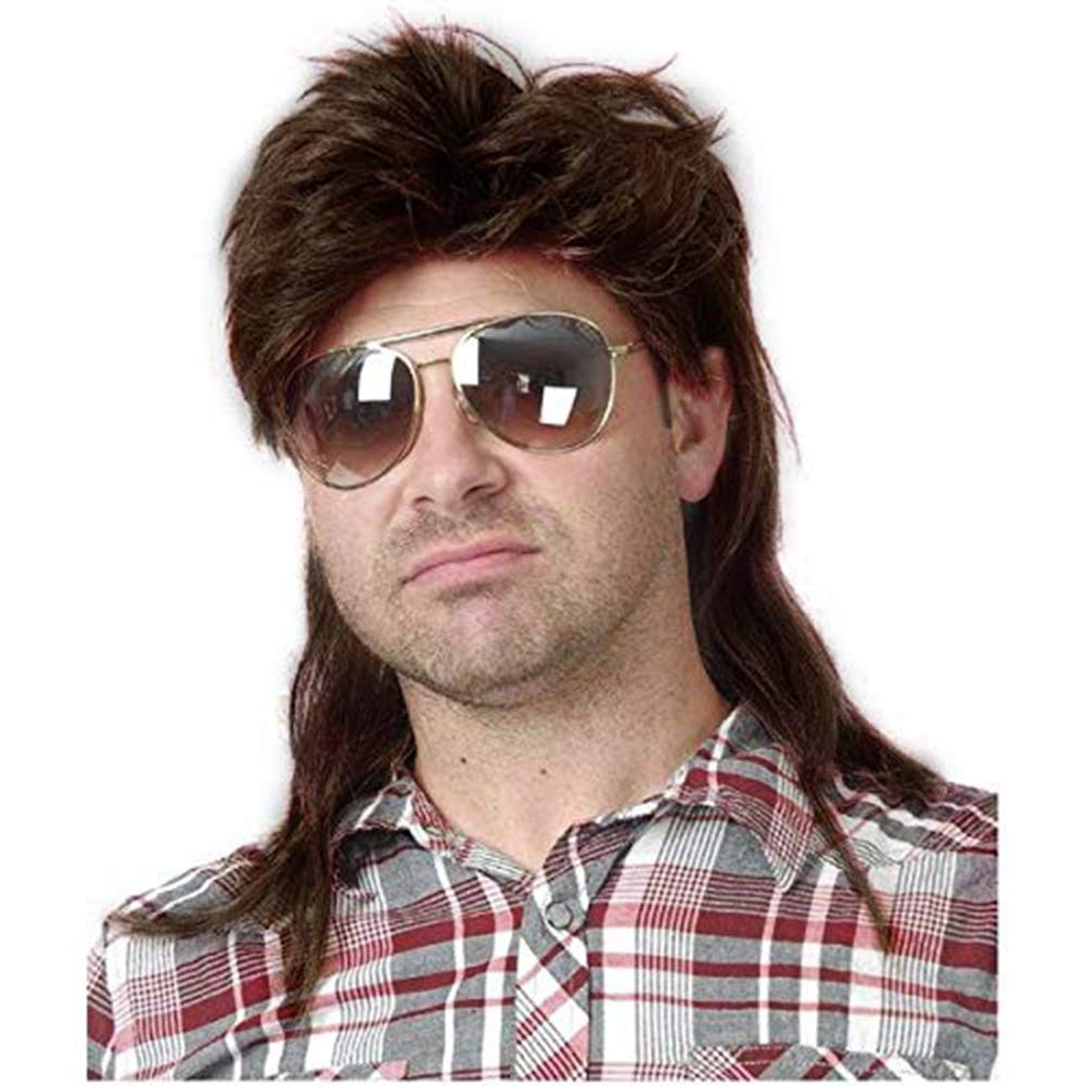 Kaneles Mullet Wigs for Men 80s Costumes Fancy Party Accessory Cosplay Wig (Light Brown)