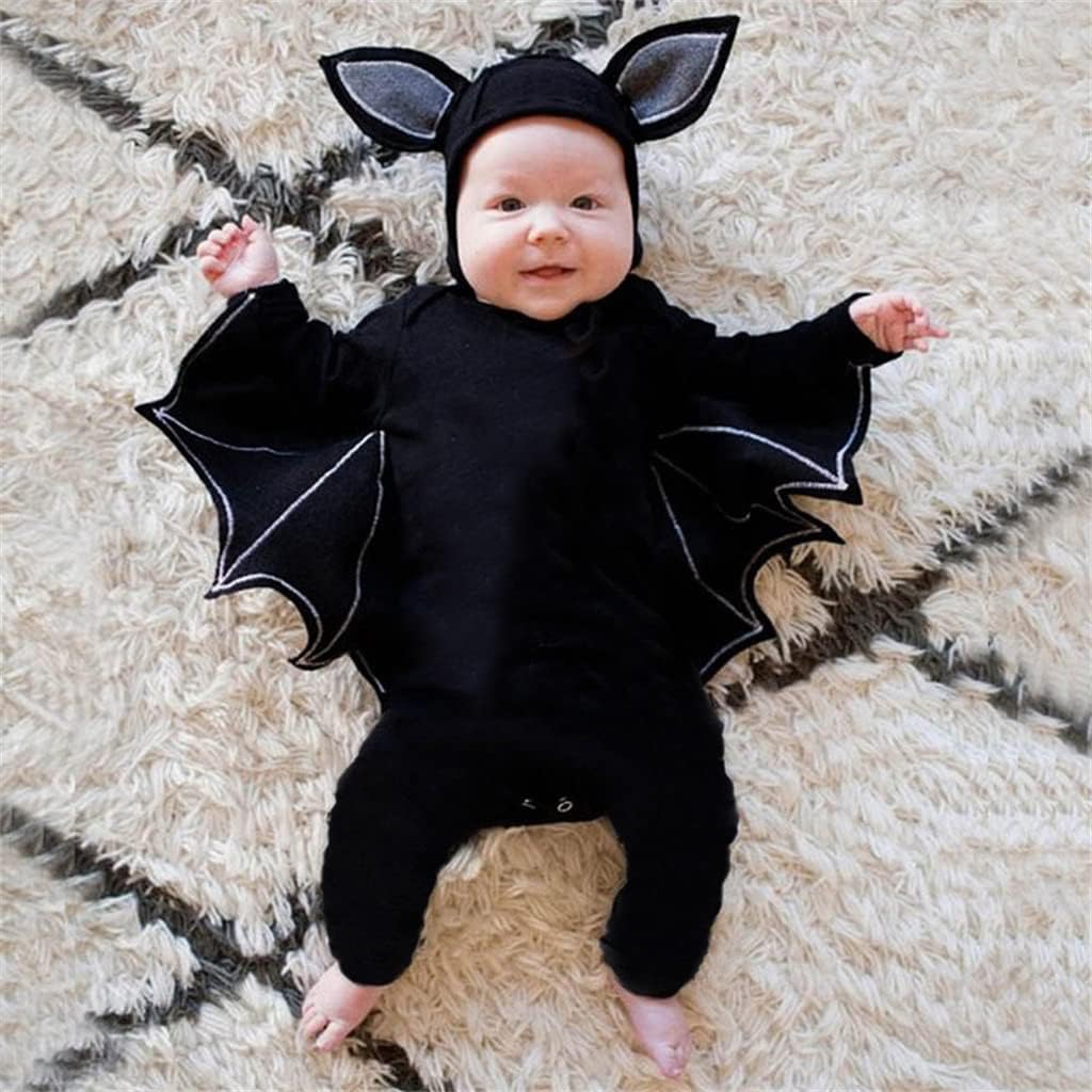 Newborn Baby Boy Girl Halloween Cosplay Bat Outfit Hooded Romper Jumpsuit My First Halloween Infant Boy Hooded Playsuit