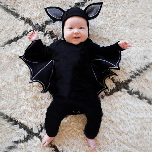 Newborn Baby Boy Girl Halloween Cosplay Bat Outfit Hooded Romper Jumpsuit My First Halloween Infant Boy Hooded Playsuit