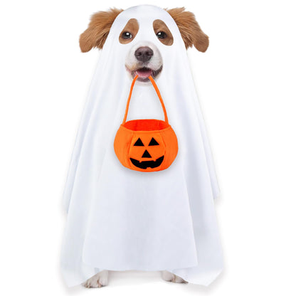 Dog Halloween Costumes, Dog Ghost Costume Funny Pet Ghost Costume with Pumpkin Candy Bag for Small Medium Large Dogs Pets (Large)