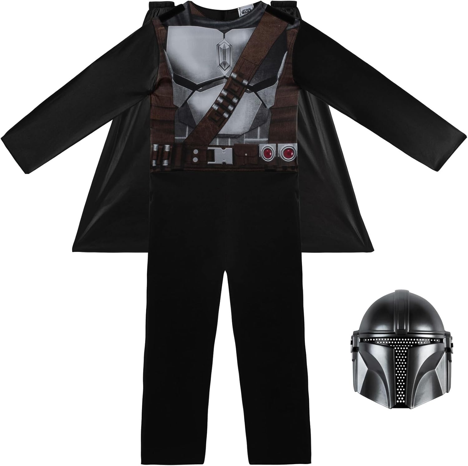 STAR WARS The Mandalorian Official Youth Halloween Costume - Printed Jumpsuit with Plastic Mask