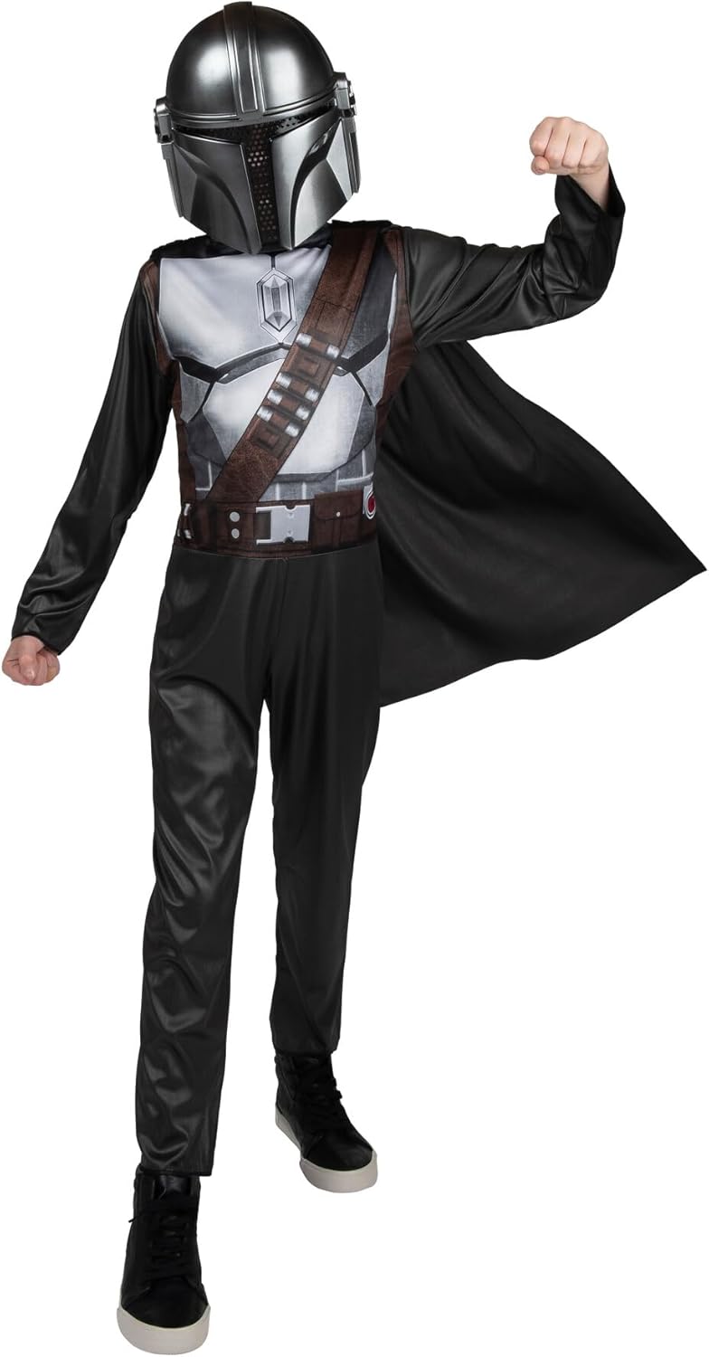STAR WARS The Mandalorian Official Youth Halloween Costume - Printed Jumpsuit with Plastic Mask