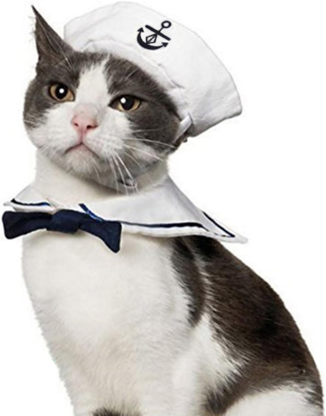 NAMSAN Pet Sailor Costume for Cats Small Dogs, Cat Halloween Costumes, Small Dog Sailor Outfit, Cat Sailors Hat with Tie Collar, Pet Navy Costume for Kitten Puppy Statue Toys Decoration