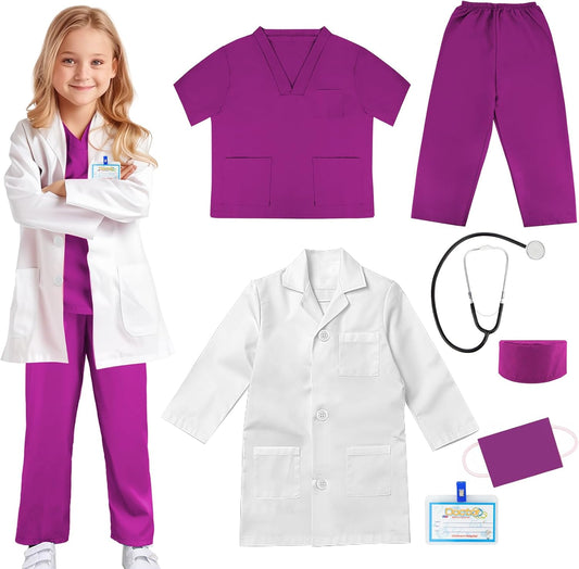 Doctor Scrubs Costume for Kids With Stethoscope Lab Coat Career Day Costume Doctor Dress Up For Boys Girls 3-12