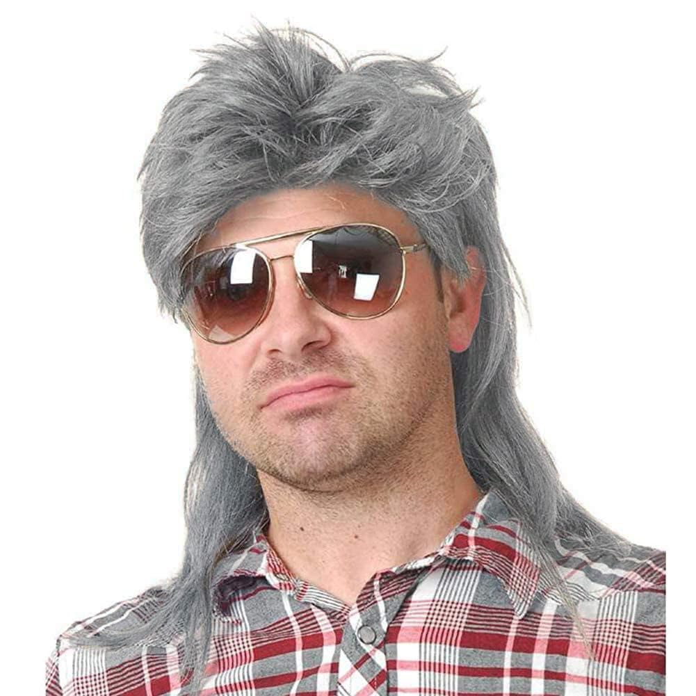 Kaneles Mullet Wigs for Men 80s Costumes Fancy Party Accessory Cosplay Wig (Light Brown)