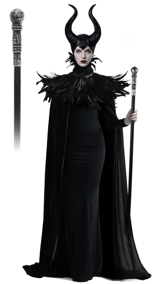 UQJE Black Gothic Witch Costume Raven Costume Halloween Feather Shawl Mesh Cape with Horns Set
