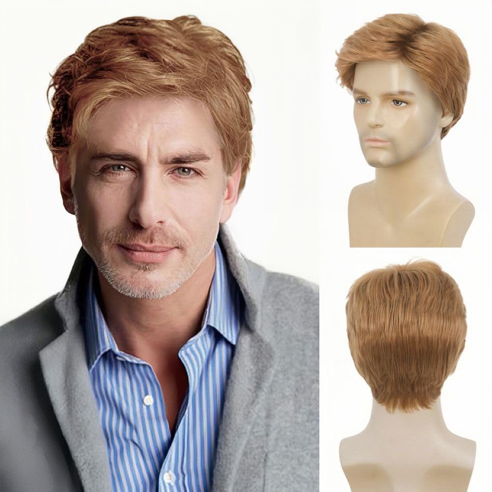 Kaneles Mullet Wigs for Men 80s Costumes Fancy Party Accessory Cosplay Wig (Light Brown)