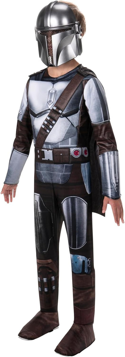 Star Wars The Mandalorian Official Youth Costume - Premium Quality Padded Jumpsuit with Plastic Mask and Detachable Cape