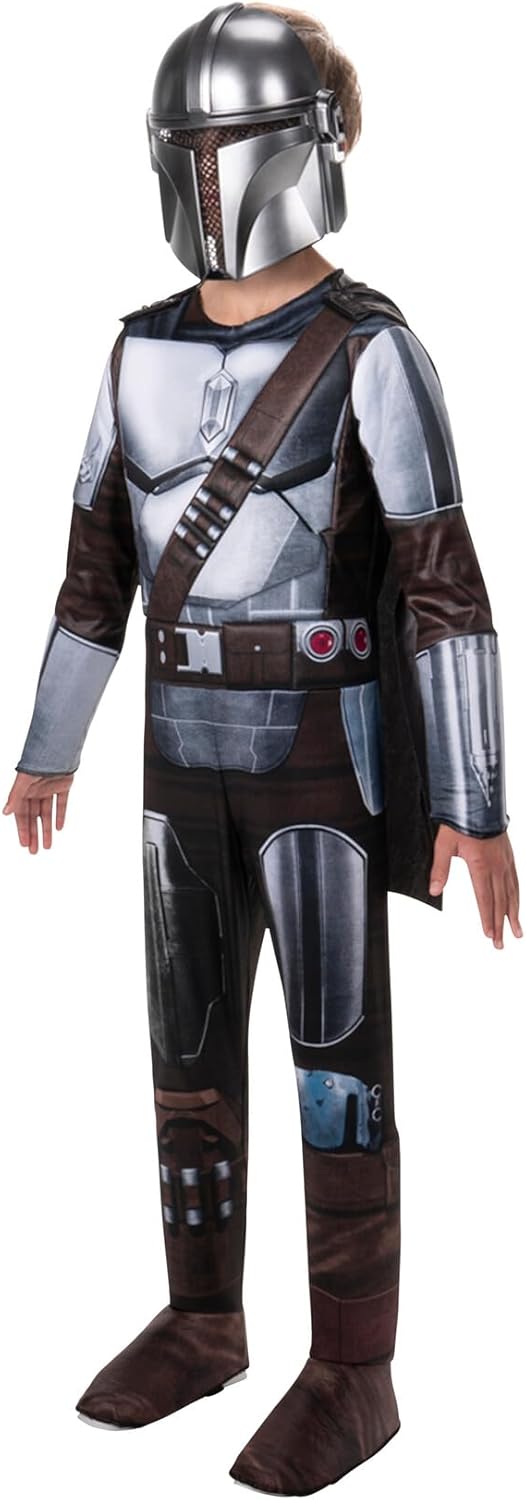 Star Wars The Mandalorian Official Youth Costume - Premium Quality Padded Jumpsuit with Plastic Mask and Detachable Cape