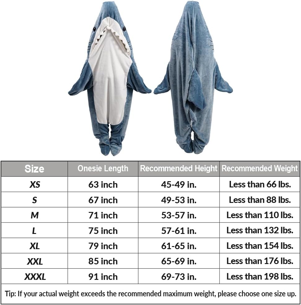 Gudina Shark Blanket Hoodie Onesie, Shark Onesie Adult, Shark Sleeping Bag for Kids