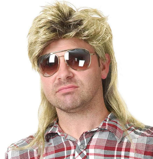 Kaneles Mullet Wigs for Men 80s Costumes Fancy Party Accessory Cosplay Wig (Light Brown)