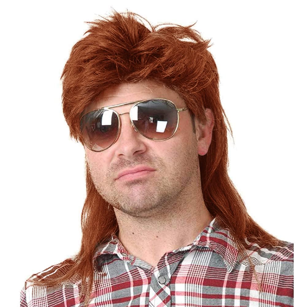 Kaneles Mullet Wigs for Men 80s Costumes Fancy Party Accessory Cosplay Wig (Light Brown)