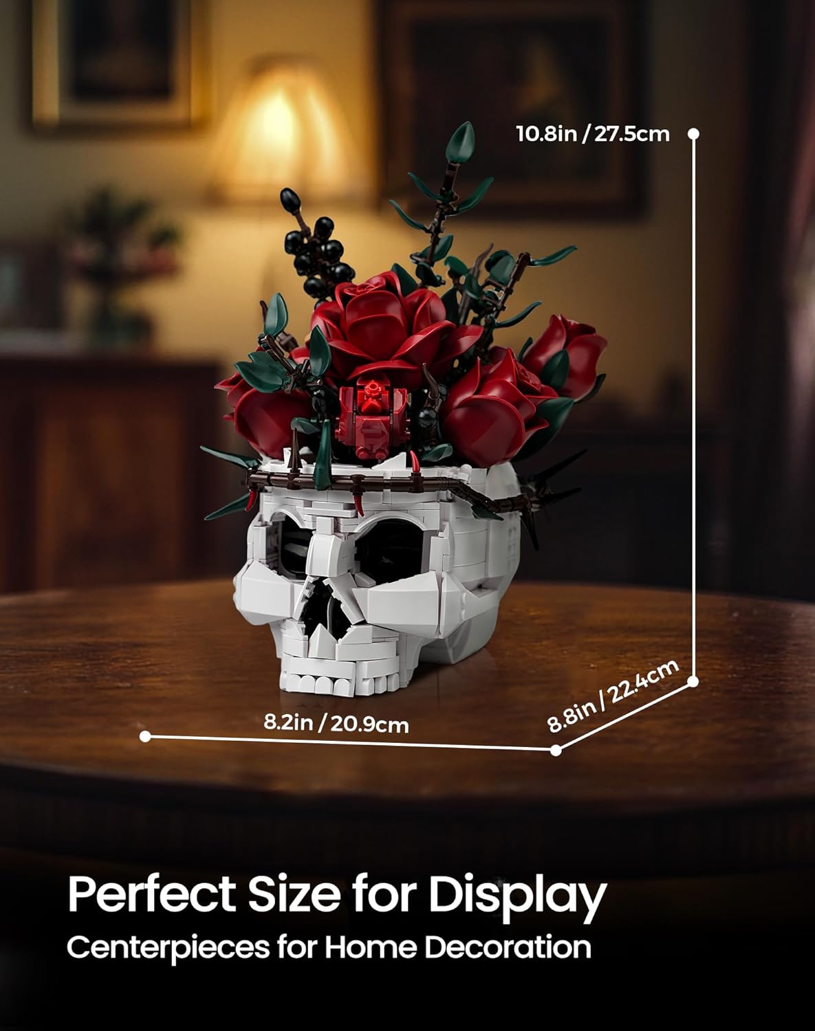 iATOM Halloween Skull Rose Bouquet Building Set, Compatible with Lego Flowers for Adult - Gothic Horror Skeleton Plant Pot Home Decor - Artificial Flower Botanical Collection Gifts, IA11008