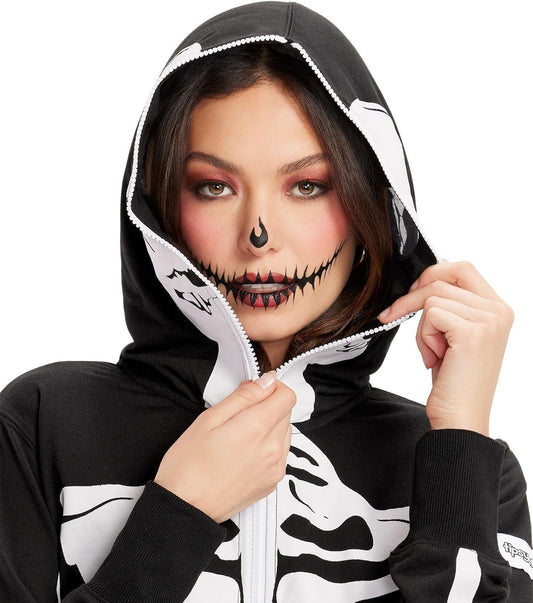 Tipsy Elves Halloween Skeleton Costume for Women - Comfy Easy Adult Onesie Jumpsuit - Front and Back Print with Zip Up Mask