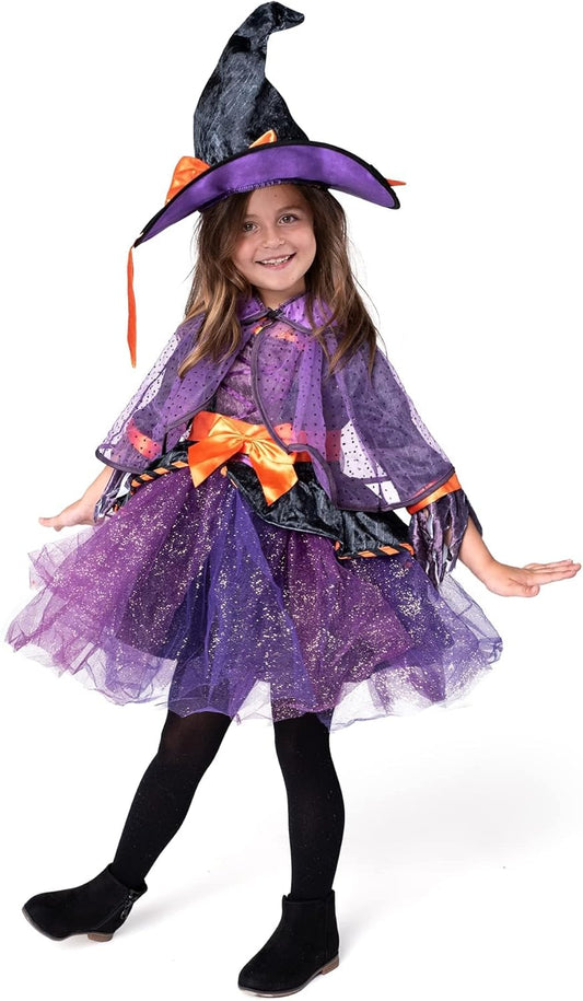 Spooktacular Creations Child Girl Orange Purple Witch Costume, Toddler Witch Outfit Set for Kids Halloween Dress Up Parties