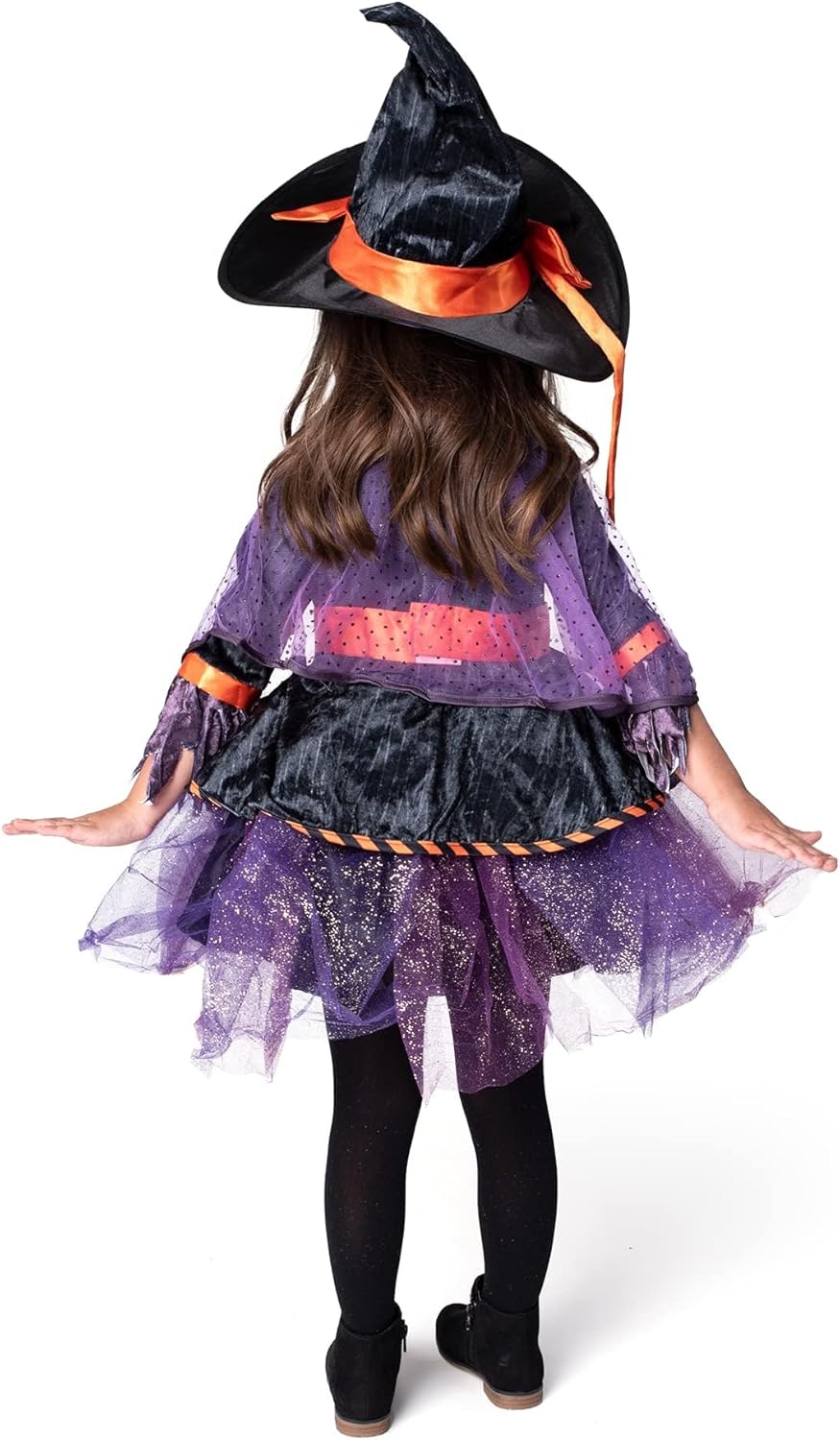 Spooktacular Creations Child Girl Orange Purple Witch Costume, Toddler Witch Outfit Set for Kids Halloween Dress Up Parties