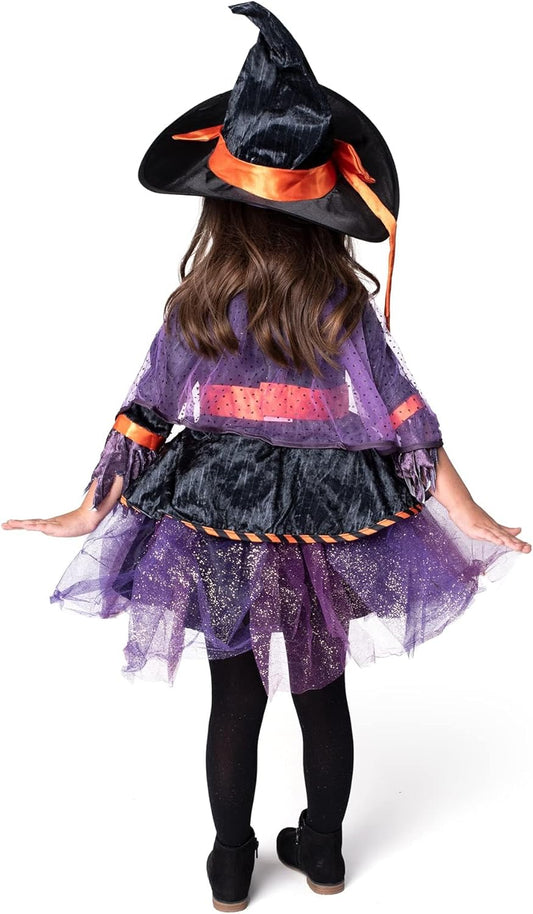 Spooktacular Creations Child Girl Orange Purple Witch Costume, Toddler Witch Outfit Set for Kids Halloween Dress Up Parties