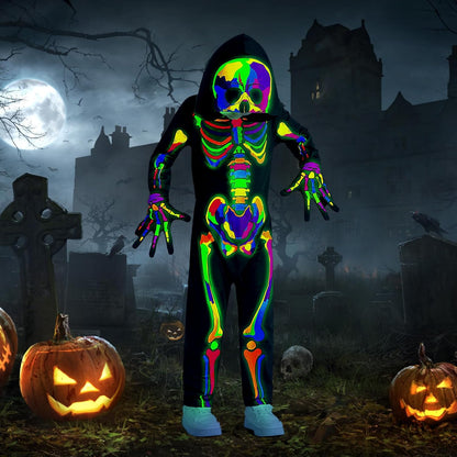 Weixinbuy Kids Halloween Skeleton Costumes Toddler Luminous Scary Skull Bones Jumpsuit Glow in the Dark Outfit for Child Baby
