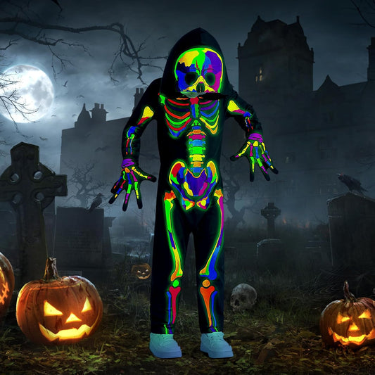 Weixinbuy Kids Halloween Skeleton Costumes Toddler Luminous Scary Skull Bones Jumpsuit Glow in the Dark Outfit for Child Baby