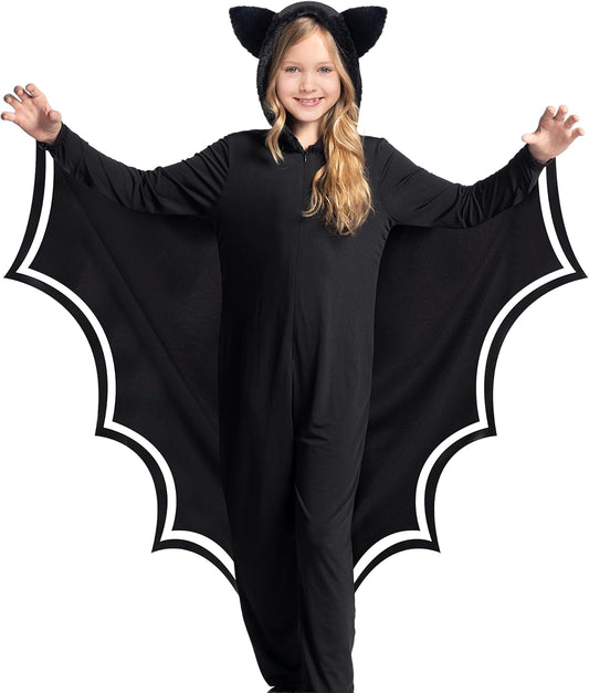 Spooktacular Creations Halloween Kid Bat Costume Glow in the Dark, Bat Wings Costume, Black Jumpsuit for Boy, Girls