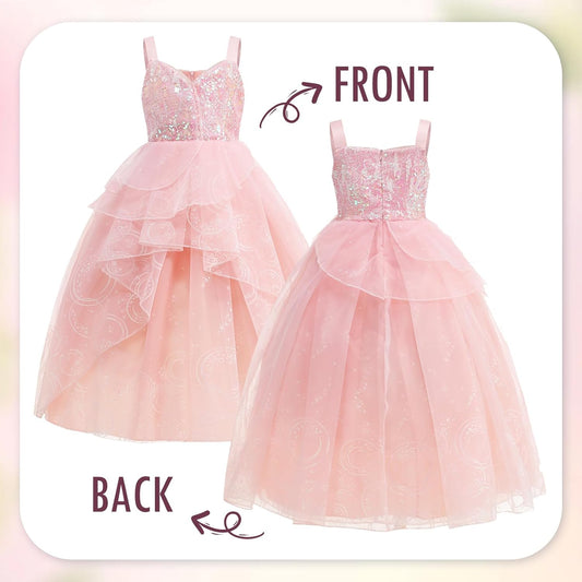 Wicked Glinda Dress for Girls Pink Witch Costume for Girls Halloween Cosplay Outfits Party Dress with Accessories