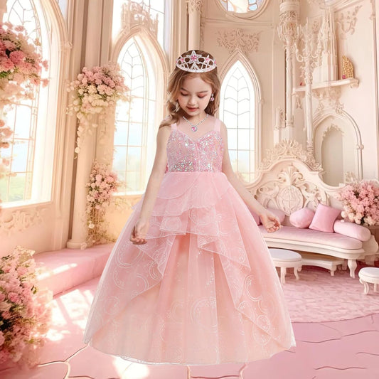 Wicked Glinda Dress for Girls Pink Witch Costume for Girls Halloween Cosplay Outfits Party Dress with Accessories