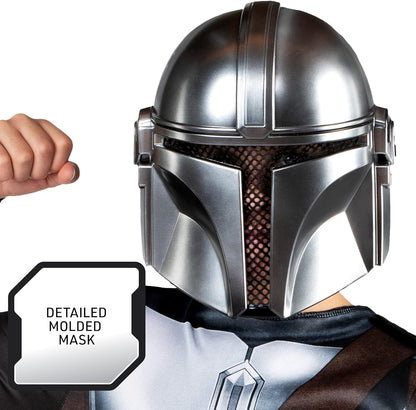 STAR WARS The Mandalorian Official Youth Halloween Costume - Printed Jumpsuit with Plastic Mask