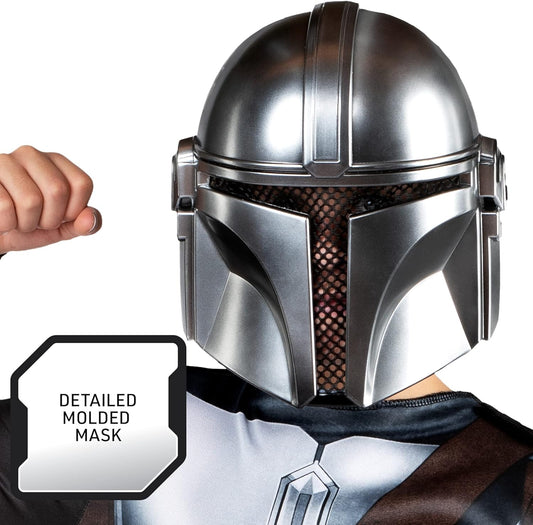 STAR WARS The Mandalorian Official Youth Halloween Costume - Printed Jumpsuit with Plastic Mask