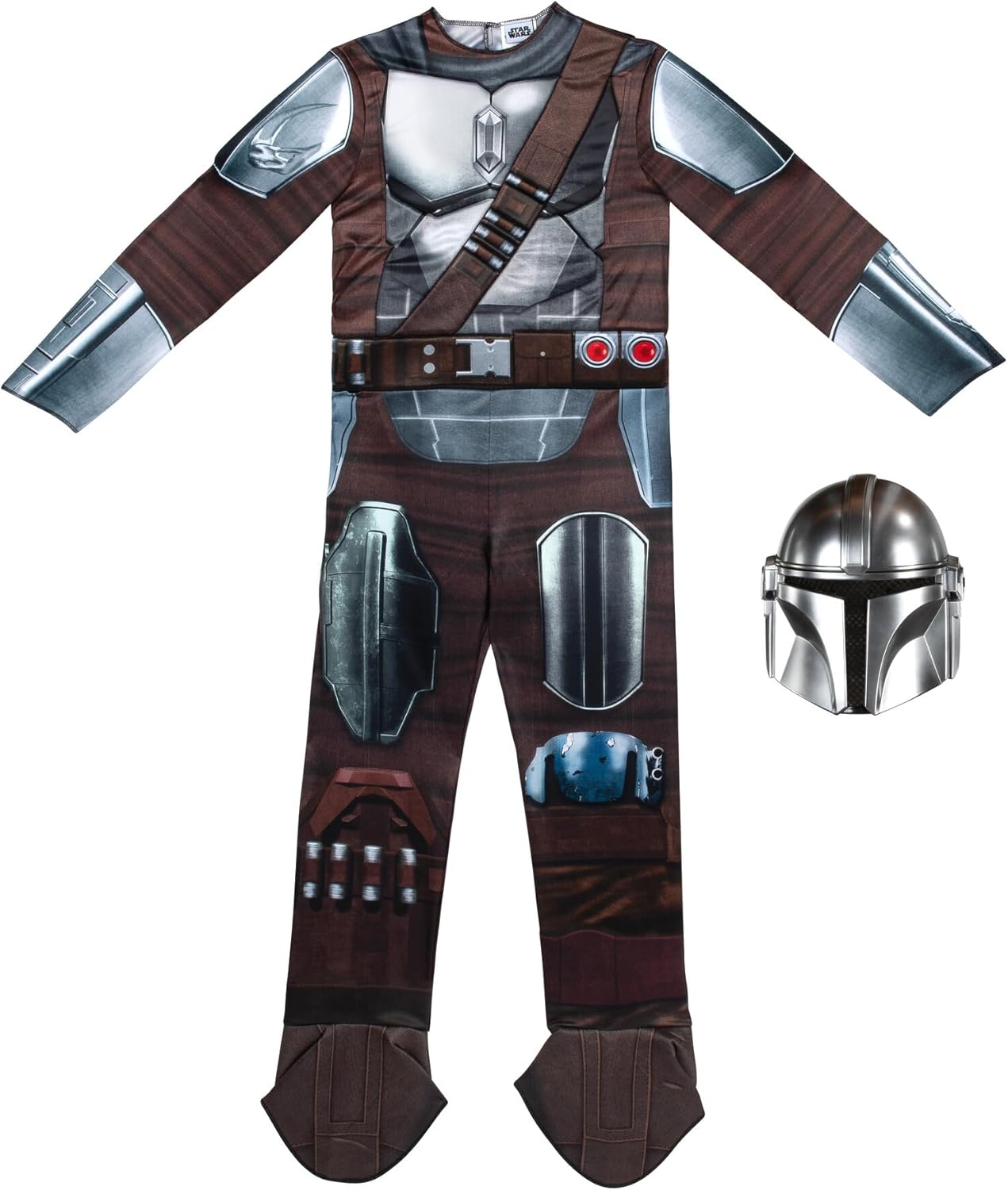 Star Wars The Mandalorian Official Youth Costume - Premium Quality Padded Jumpsuit with Plastic Mask and Detachable Cape