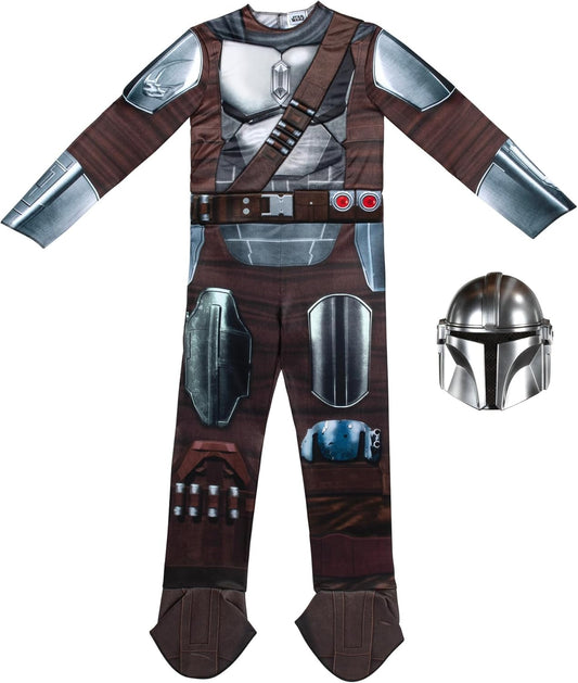 Star Wars The Mandalorian Official Youth Costume - Premium Quality Padded Jumpsuit with Plastic Mask and Detachable Cape