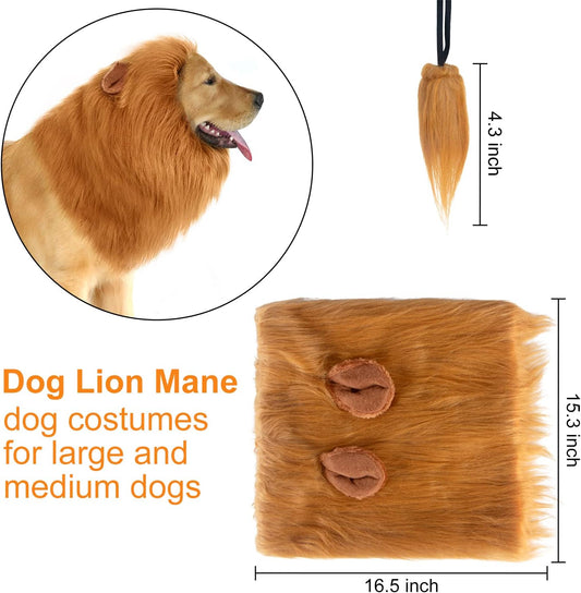 CPPSLEE Lion Mane for Dog Costumes, Realistic Wig for Medium to Large Sized Dogs, Halloween Costumes (Brown)