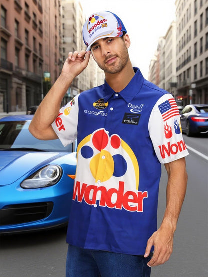 Ricky Bobby Costume Men Short Sleeve Ricky Bobby Shirt Hat Halloween Race Car Driver Costume