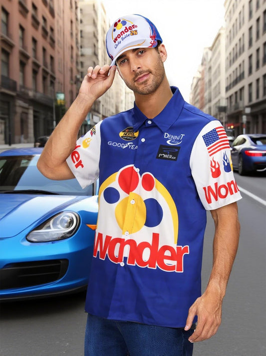 Ricky Bobby Costume Men Short Sleeve Ricky Bobby Shirt Hat Halloween Race Car Driver Costume