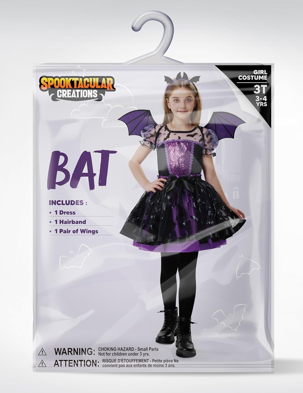 Spooktacular Creations Halloween Girl Purple Bat Tutu Costume, Toddler Bat Vampire Outfit for Kids Halloween Dress Up Party