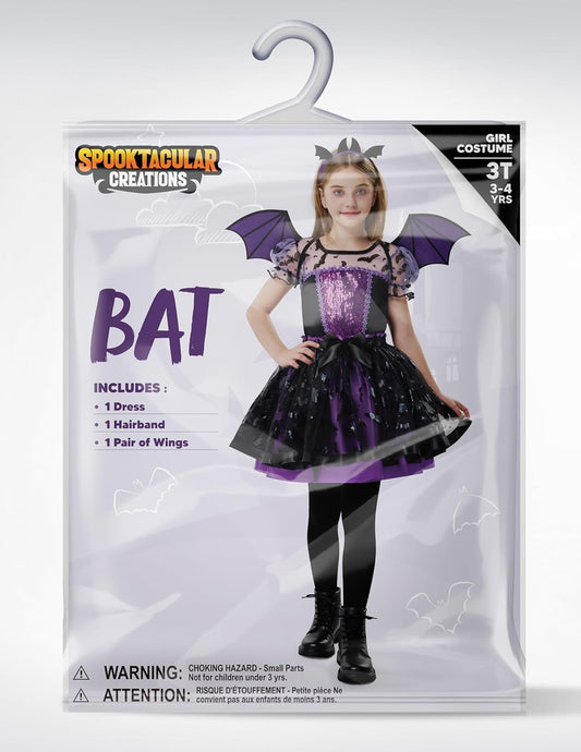 Spooktacular Creations Halloween Girl Purple Bat Tutu Costume, Toddler Bat Vampire Outfit for Kids Halloween Dress Up Party